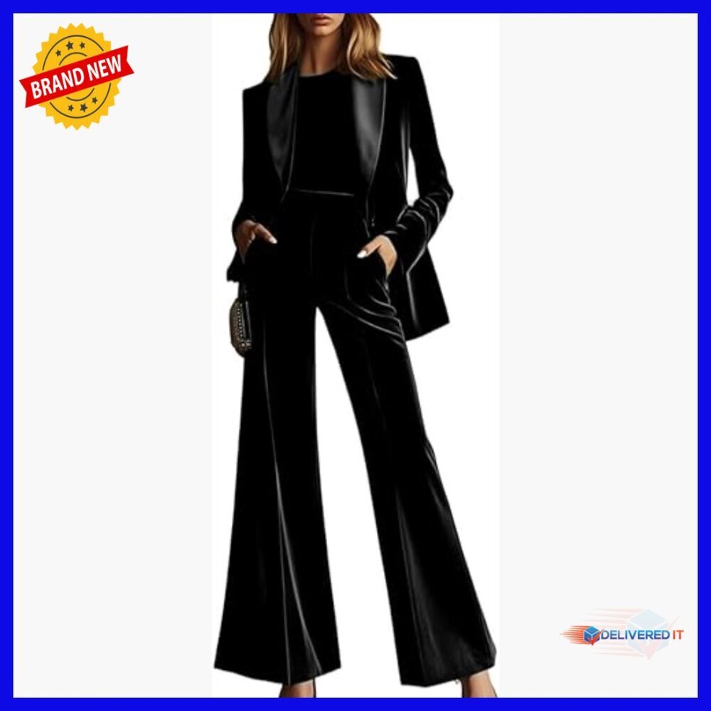 Velvet Women's Pant Suit 2-Piece Set Formal Office Wedding Prom Tuxedo